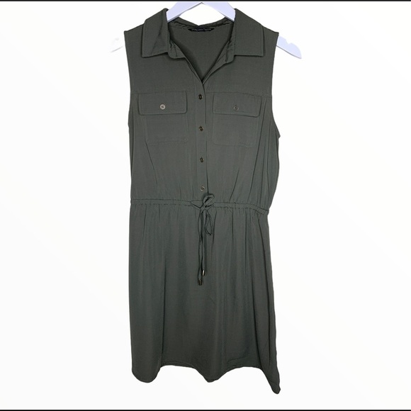 MARIO SERRANI Utility Sleeveless Dress With Tie Waist Olive Green Size Medium - Picture 1 of 7
